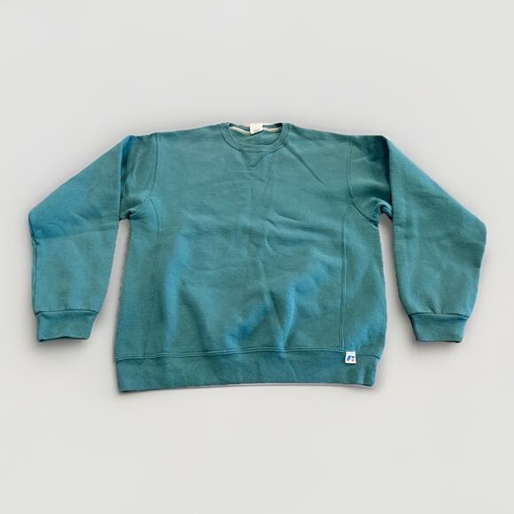 Vintage 90s Russell Athletic Teal Green Sweatshirt Size M MEDIUM **Flaws** - Picture 1 of 7